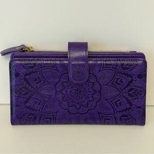 Purple Floral Women's Wallet Magnetic Zipper Multi Card Slots Cash Coin Pocket